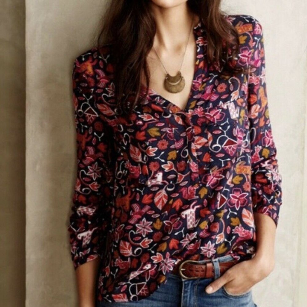 Maeve Anthropologie Moonflower Popover Henley Top